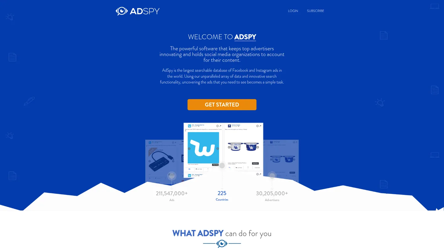 AdSpy public homepage captured 29 September 2026