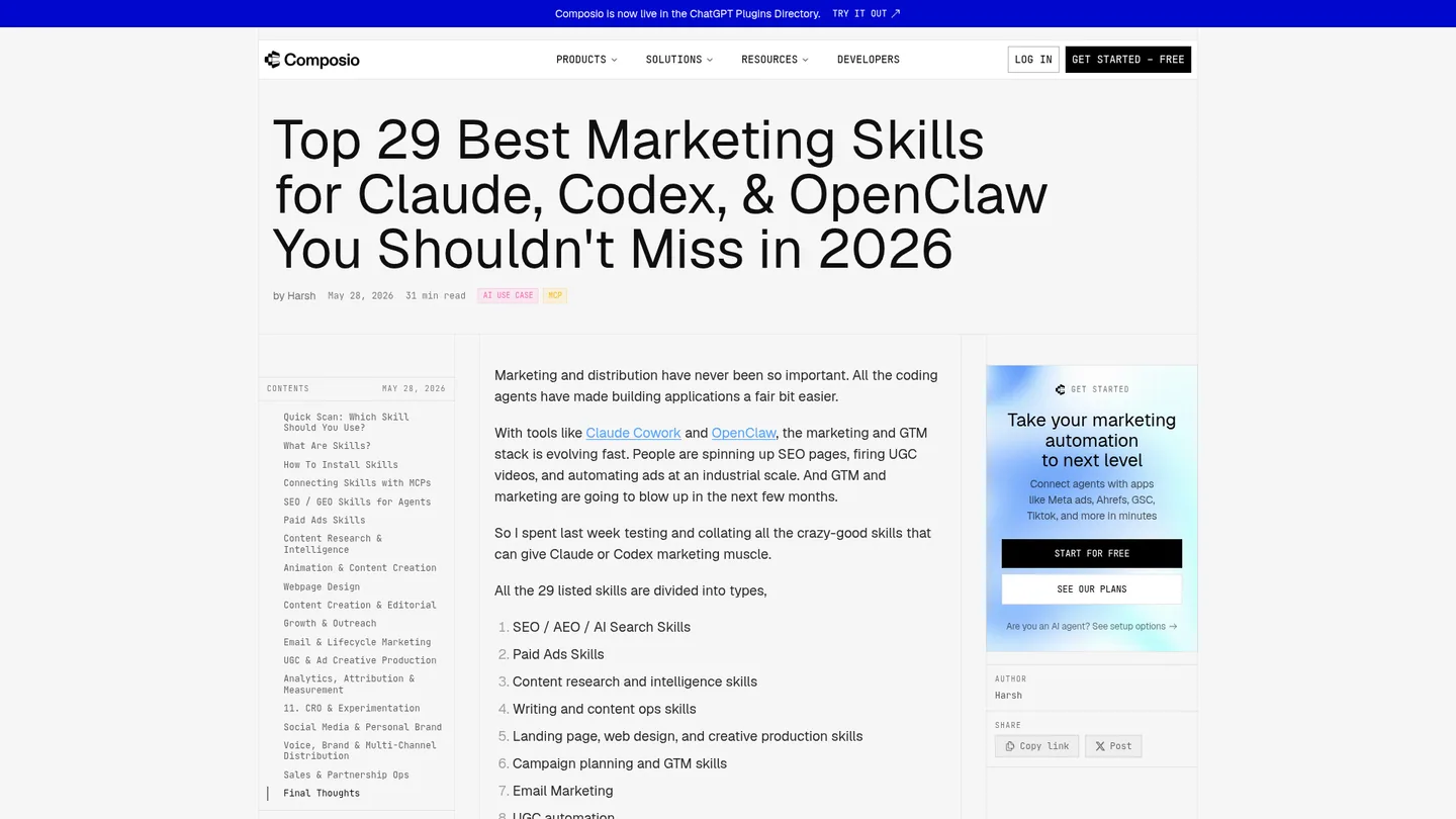 Composio's public marketing-skills guide, captured 29 September 2026